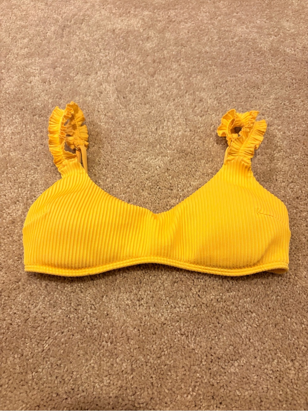 Hollister Yellow Ribbed Ruffle Strap Bikini Top
